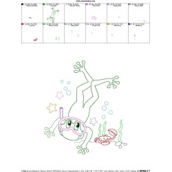 Bean Stitch Redwork Frog Underwater-10 Embroidery Design Pattern-2