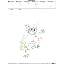 Bean Stitch Redwork Frog Underwater-9 Embroidery Design Pattern-2