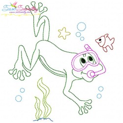 Bean Stitch Redwork Frog Underwater-8 Embroidery Design Pattern-1