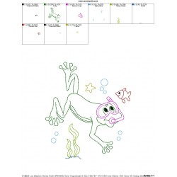 Bean Stitch Redwork Frog Underwater-8 Embroidery Design Pattern-2