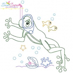 Bean Stitch Redwork Frog Underwater-7 Embroidery Design Pattern-1