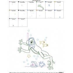 Bean Stitch Redwork Frog Underwater-7 Embroidery Design Pattern-2