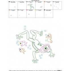 Bean Stitch Redwork Frog Underwater-6 Embroidery Design Pattern-2