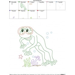Bean Stitch Redwork Frog Underwater-3 Embroidery Design Pattern-2