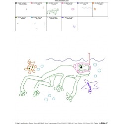 Bean Stitch Redwork Frog Underwater-2 Embroidery Design Pattern-2