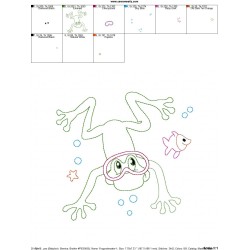 Bean Stitch Redwork Frog Underwater-1 Embroidery Design Pattern-2