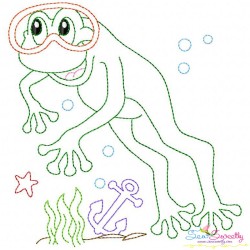 Bean Stitch Redwork Frog Underwater Embroidery Design Bundle-4