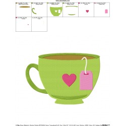 Tea Cup Heart Embroidery Design Pattern-2