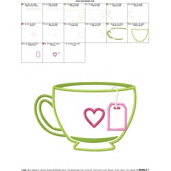 Tea Cup Heart Applique Design Pattern-2