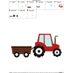 Farming Tractor With Wagon Embroidery Design Pattern-2