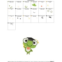 Animal Student Frog Embroidery Design Pattern-2