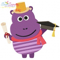 Animal Student Hippo Embroidery Design Pattern-1