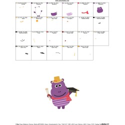 Animal Student Hippo Embroidery Design Pattern-2