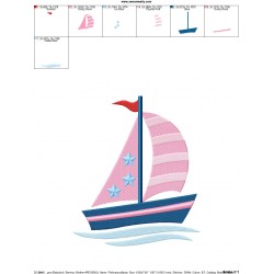 Pink Navy Sailboat Embroidery Design Pattern-2