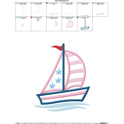 Pink Navy Sailboat Applique Design Pattern-5