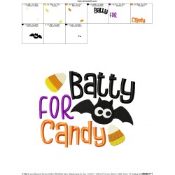 Batty For Candy Halloween Lettering Embroidery Design Pattern-2
