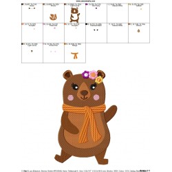 Fall Bear Girl-2 Embroidery Design Pattern-2