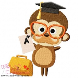 Teacher Monkey Embroidery Design Pattern-1