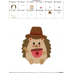Hedgehog Boy With Coffee Embroidery Design Pattern-2
