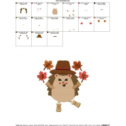 Hedgehog- Boy Fall Leaves Embroidery Design Pattern-2