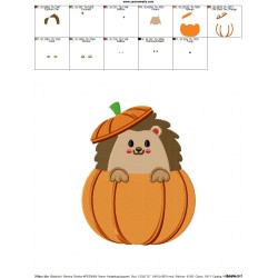 Hedgehog- Boy Peeking Pumpkin Embroidery Design Pattern-2