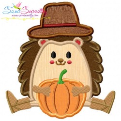 Hedgehog  Boy With Pumpkin Applique Design Pattern-1