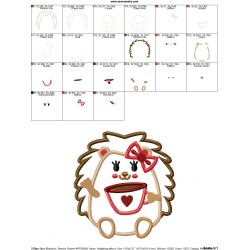 Hedgehog Girl With Coffee Applique Design Pattern-4