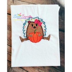 Hedgehog Girl Pumpkin Applique Design Pattern-2