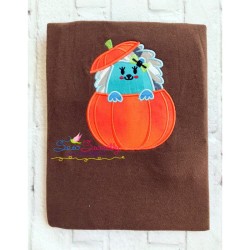 Hedgehog Girl Peeking Pumpkin Applique Design Pattern-2