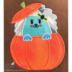 Hedgehog Girl Peeking Pumpkin Applique Design Pattern-1