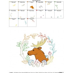Fall Animal Frame Moose Embroidery Design Pattern-3