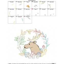 Fall Animal Frame- Moose Sketch Embroidery Design Pattern-3