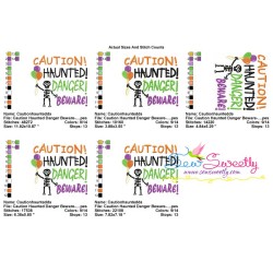 Caution Haunted Danger Beware Halloween Lettering Embroidery Design Pattern-2