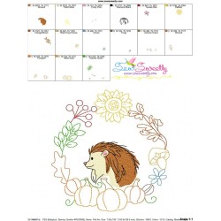 Fall Animal Frame- Hedgehog Embroidery Design Pattern-3
