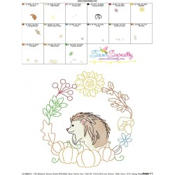 Fall Animal Frame- Hedgehog Sketch Embroidery Design Pattern-3