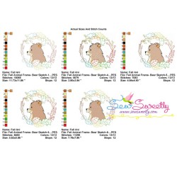 Fall Animal Frame- Bear Sketch Embroidery Design Pattern-2