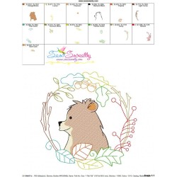Fall Animal Frame- Bear Sketch Embroidery Design Pattern-3
