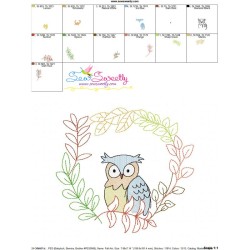 Fall Animal Frame- Owl Sketch Embroidery Design Pattern-3