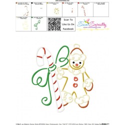 Christmas Swirls- Candy Cane Gingerbread Embroidery Design Pattern-3