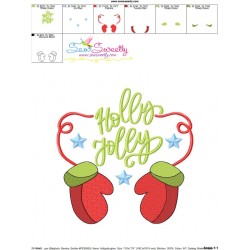 Holly Jolly Gloves Christmas Lettering Embroidery Design Pattern-3