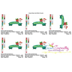 Merry Christmas Ribbon Santa And Gift Lettering Embroidery Design Pattern-2