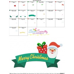 Merry Christmas Ribbon Santa And Gift Lettering Embroidery Design Pattern-3
