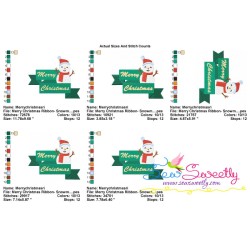 Merry Christmas Ribbon- Snowman Lettering Embroidery Design Pattern-2