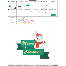 Merry Christmas Ribbon- Snowman Lettering Embroidery Design Pattern-3