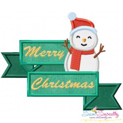 Merry Christmas Ribbon- Snowman Lettering Applique Design Pattern-1