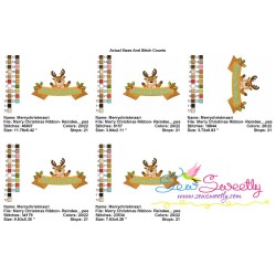 Merry Christmas Ribbon- Reindeer Lettering Embroidery Design Pattern-2