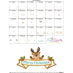 Merry Christmas Ribbon- Reindeer Lettering Applique Design Pattern-3
