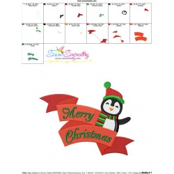 Merry Christmas Ribbon- Penguin Lettering Embroidery Design Pattern-3