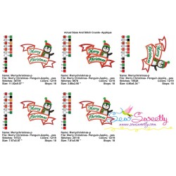 Merry Christmas Ribbon- Penguin Lettering Applique Design Pattern-2