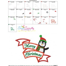 Merry Christmas Ribbon- Penguin Lettering Applique Design Pattern-3
